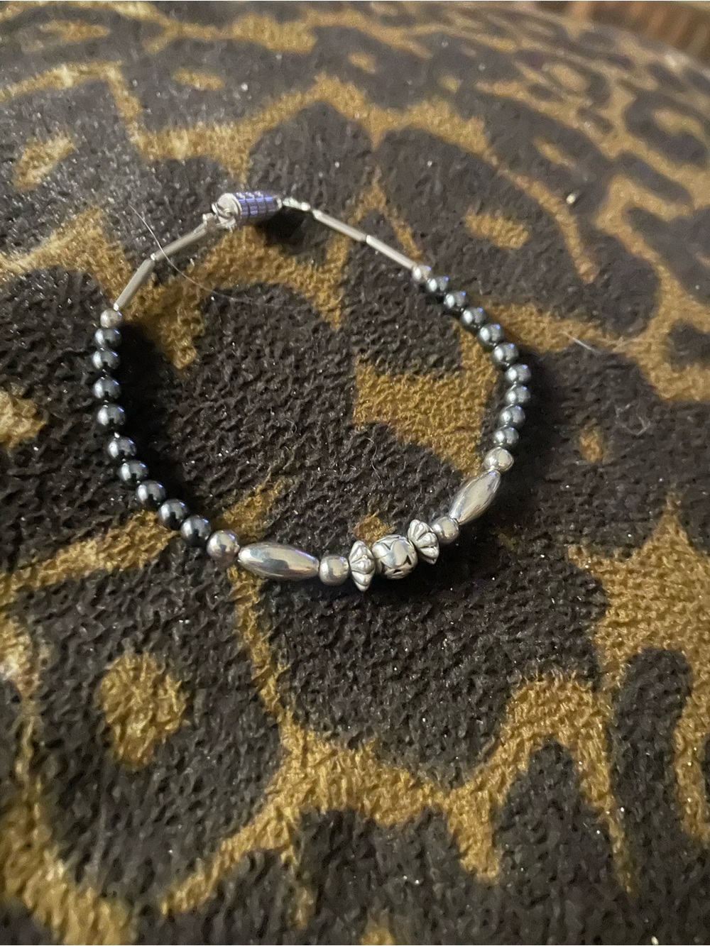 Vintage Hematite Beaded Bracelet with Silver Accent Beads - Hematite Gray